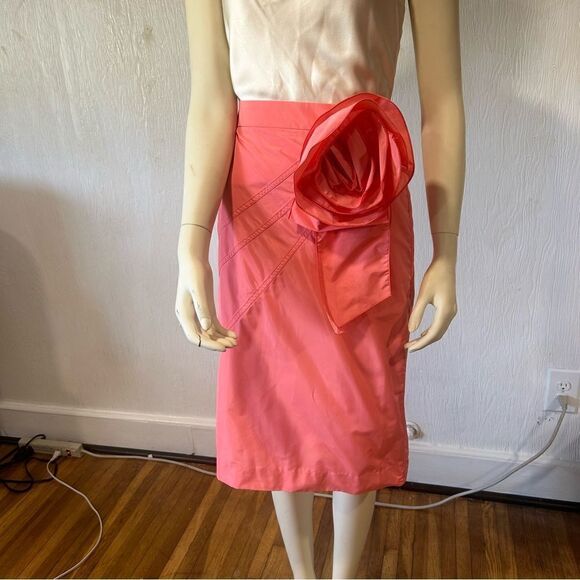 J.CREW TAFFETA ROSETTE ROSE PENCIL MIDI SKIRT IN BRIGHT PINK CORAL - Picture 8 of 13